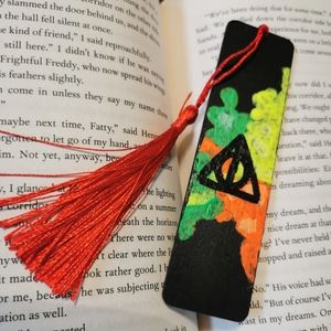 Handmade painted wooden bookmark